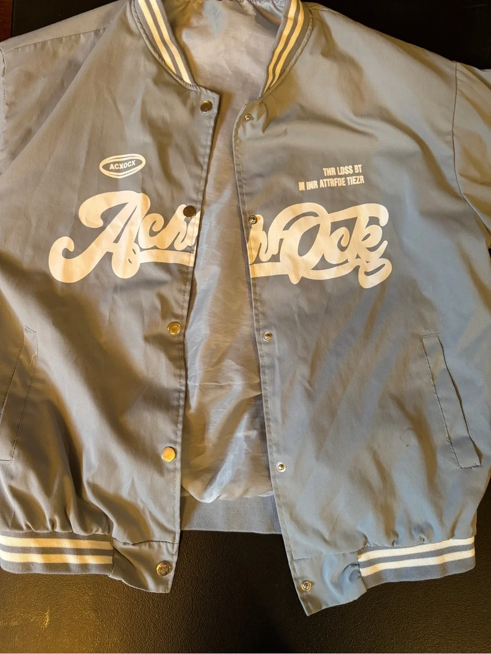ACHOCK Light Blue Bomber Jacket with White Stripe Accents
